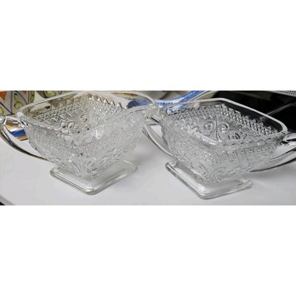 Indiana Glass Co. Sandwich Crystal Creamer & Sugar Set, Vtg‎